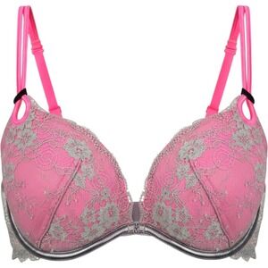 Victoria Secret Sexy Little Things Push Up Pink Gray Padded Lace Overlay Bra 34C